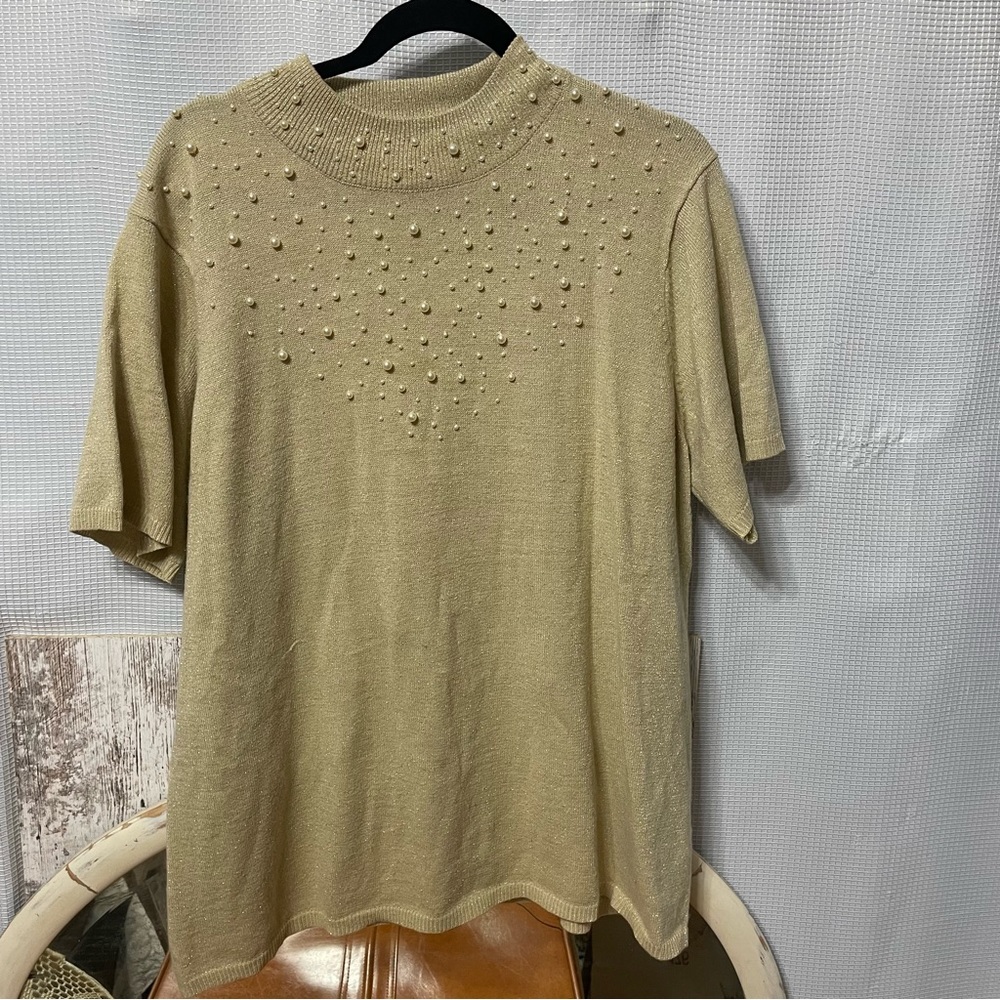 Susan Graver 1X Mock Neck Short Sleeve Sweater